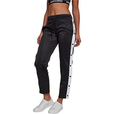 Image of Urban Classics Ladies Button UP Track Pants Tracksuit bottoms, Women&#039;s, Size: XS, Black/white