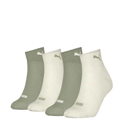 Image of Puma Women Quarter 4 PACK Socks, Women&#039;s, Size: 6 8, Warm white melange/green