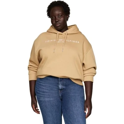 Image of Tommy Hilfiger Curve LOGO Hoodie Sweatshirt, Women&#039;s, Size: 24, Classic khaki