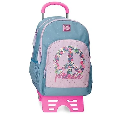 Image of ROLL ROAD Peace Backpack with Trolley Multicoloured 33 x 44 17 cm Polyester 24.68 L, Multicoloured, One Size, Cart, Cart