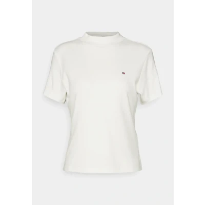 Image of Tommy Hilfiger NEW CODY SLIM CROP MOCK Basic Tshirt, Women&#039;s, Size: XL, Ecru