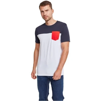 Image of Urban Classics 3TONE Pocket TEE Print Tshirt, Men&#039;s, Size: Large, White /navy/ firered