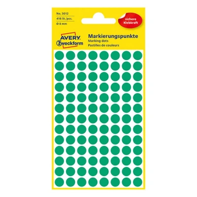 Image of Avery Zweckform Self Adhesive Marking Dots, Diameter: 8 mm Green 4 Blatt, 416 Etiketten