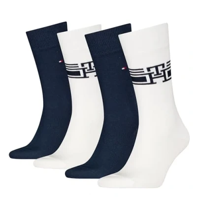 Image of Tommy Hilfiger MEN SOCK Monogram Stripe 4 PACK Socks, Men&#039;s, Size: 9 11, White