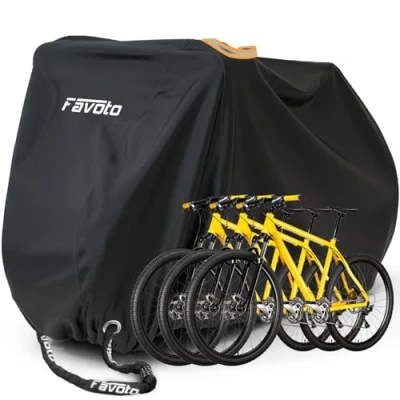 Image of Favoto Bike Cover Waterproof Outdoor Bicycle for 2 3 Bikes 210T Oxford Fabric UV Snow Wind Proof with Reflective Straps Storage Bag Mountain Road Electric City 79x41.3x44 Inch Black