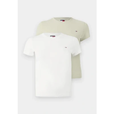 Image of Tommy Jeans C NECK TEE 2 PACK Basic Tshirt, Women&#039;s, Size: 4, Ecru / misty sage