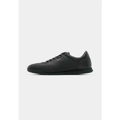 Image of BOSS Men&#039;s Nitan ltpf Leather Sneakers with Gold Logo Size, black, 12 UK