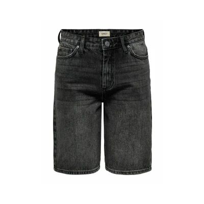 Image of ONLY Women&#039;s Long Denim Shorts with High Waist and Regular Fit, Washed Black, XS