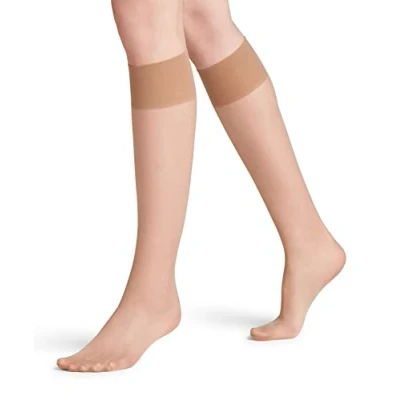 Image of FALKE Women&#039;s Seidenglatt 15 DEN Knee High Pop Socks Sheer Transparent Plain Shiny Resistant Comfort Wide Tops For A Soft Grip On The Leg Fine Yarn 1 Pair, Skin colour (Cocoon 4859), 5.5 8