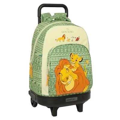 Image of Safta Mufasa Large Backpack with Wheels, Compact, Removable, Ideal for Children of Different Ages, Comfortable and Versatile, Quality Resistance, 33 x 22 45 cm, Green/Beige, Green Beige,