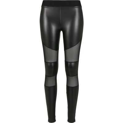 Image of Urban Classics Women&#039;s Ladies Tech Mesh Faux Leather Leggings, Black, 5XL Slim