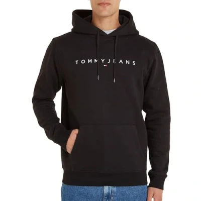 Image of Tommy Jeans Linear LOGO Hoodie Sweatshirt, Men&#039;s, Size: XXL, Black