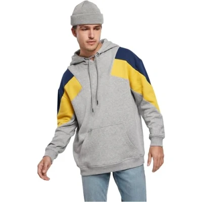 Image of Urban Classics Oversize 3TONE Hoody Hoodie, Men&#039;s, Size: XXL, Grey/honey/darkblue