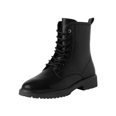 Image of MARCO TOZZI Damen Stiefeletten zum Schnüren aus Leder mit Reißverschluss, Schwarz (Black), 37 EU