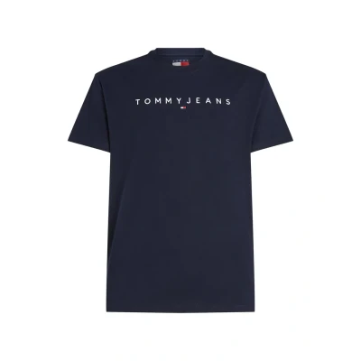 Image of Tommy Jeans Linear LOGO TEE Print Tshirt, Men&#039;s, Size: 34, Dark night navy