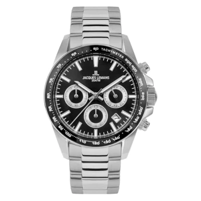 Image of Jacques Lemans Liverpool Chronograph watch, Men&#039;s, Size: One Size, Steel black