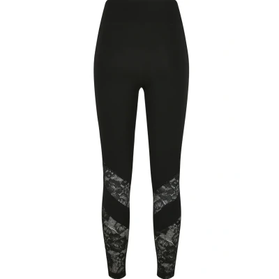 Image of Urban Classics Women&#039;s Ladies Highwaist Lace Inset Leggings, Black, 4XL