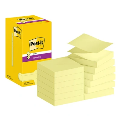 Image of Post it Super Sticky Z Notes Canary Yellow, Pack of 12 Pads, 90 Sheets per Pad, 76 mm x Extra For Note Taking, To Do Lists &amp; Reminders