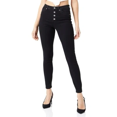 Image of ONLY Women&#039;s Onlwauw Hw Fly But Poc Skin DNM Jeans, Washed Black, S / 30L