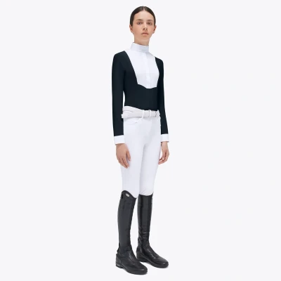 Image of Cavalleria Toscana Girls L/S Jersey Show Shirt W/Bib Navy Age 10 Equestrian Horse Riding