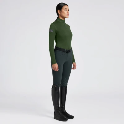 Image of Cavalleria Toscana Ladies CT Tech Wool Half Zip Training Polo Forest Green Small Horse Riding Equestrian