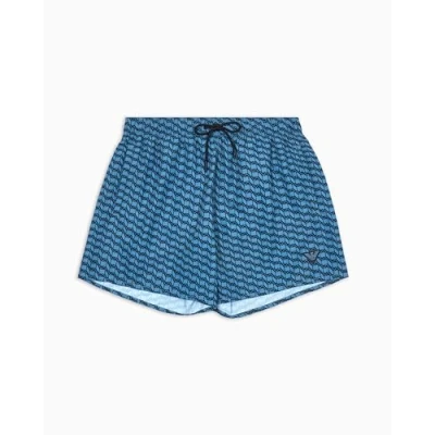 Image of EMPORIO ARMANI Men&#039;s Mid Boxer Swim Trunks, Capt.blue/Arman.blue, L