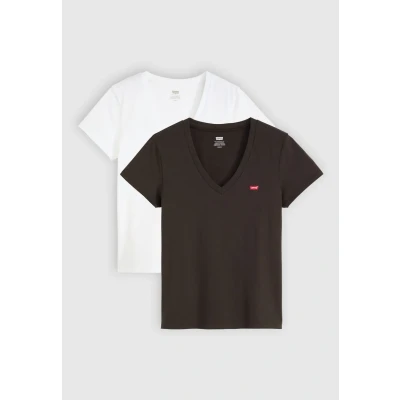 Image of Levi&#039;s Perfect V NECK TEES 2 PACK Basic Tshirt, Women&#039;s, Size: Small, White/caviar