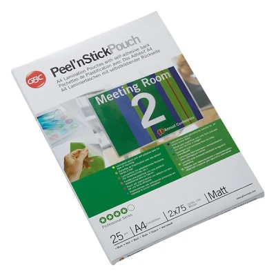 Image of GBC A4 2x75 Micron Peel n&#039; Stick Matt Laminating Pouches, Pack of 25, 3747530