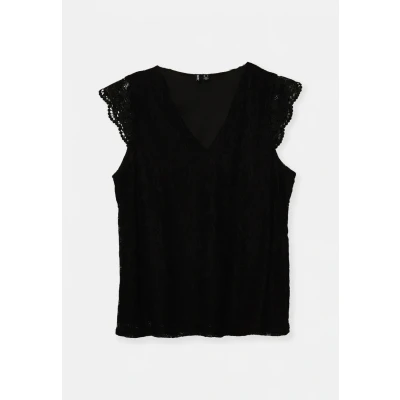 Image of PIECES Women&#039;s Pcolline Sl Lace V Neck Top Noos, black, XS