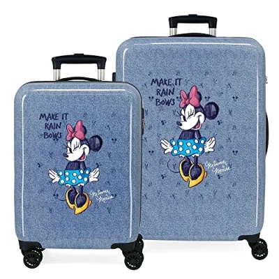 Image of Disney Minnie Make it Rain Bows Set of Suitcases Blue 55/68 cm Rigid ABS Side Combination Lock 104L 6 kg 4 Wheels Double Hand Luggage, Blue, Luggage