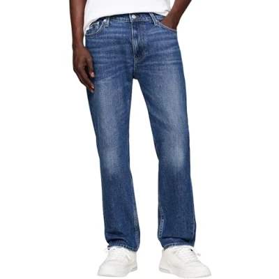 Image of Tommy Jeans Men’s Regular Fit Tapered Dad Jeans, Denim (Denim Dark), 28W / 32L