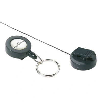 Image of Durable Badge Reel with Key Ring in Charcoal Pack of 10 Ideal for Securely Holding Name Badges, Security Passes, Fobes, etc.