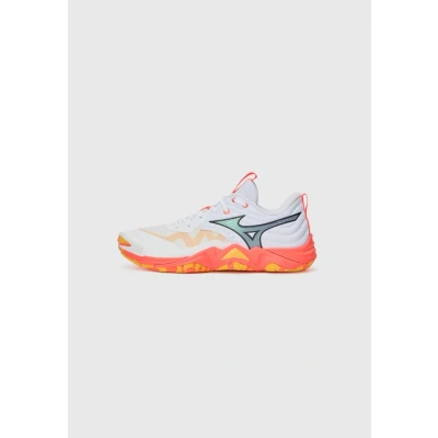 Image of Mizuno WAVE MOMENTUM ELITE Volleyball Shoes White/Fiery Coral 2/Citrus Women/Men Size 10