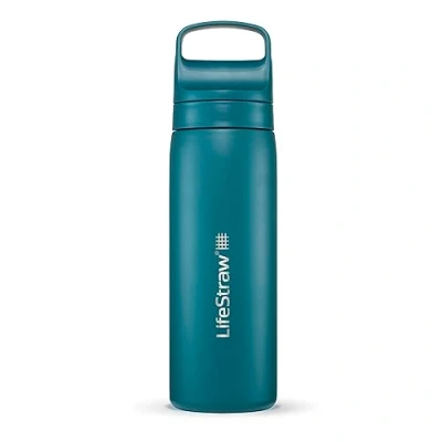 Image of LifeStraw Go Series Double Wall BPA Free Vacuum Insulated 18 oz Stainless Steel Water Filter Bottle for Travel and Everyday use; Laguna Teal