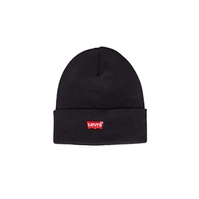 Image of Levi&#039;s Men&#039;s Red Batwing Embroidered Slouchy Beanie, Black (Regular 59), One Size