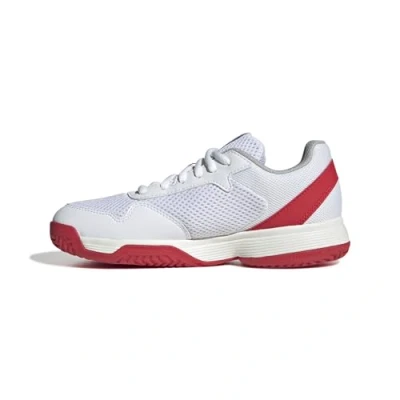 Image of adidas Performance Courtflash Unisex Multicourt tennis shoes for kids, Size: 2, Ftwr white/core black/lucid red Imitation leather/ textile