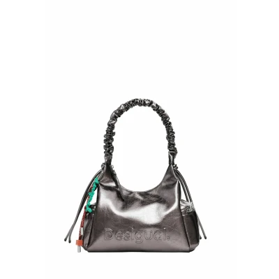 Image of Desigual Metallic Medium 3D LOGO WITH Ruched Handbag, Women&#039;s, Size: One Size, Multi coloured