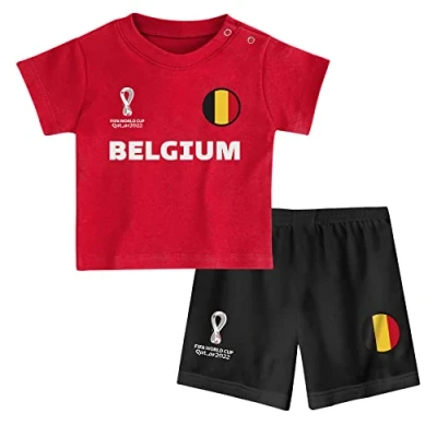 Image of Belgium, Official Fifa 2022 Tee &amp; Short Set Home Country Shorts Set, Children&#039;s Large, Age 4