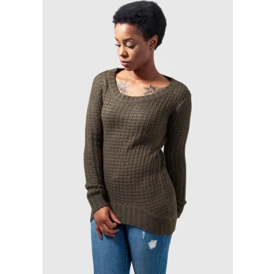 Image of Urban Classics Ladies LONG Wideneck Sweater Jumper, Women&#039;s, Size: XL, Olive