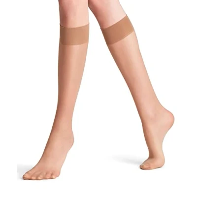 Image of FALKE Women&#039;s Seidenglatt 15 DEN Knee High Pop Socks Sheer Transparent Plain Shiny Resistant Comfort Wide Tops For A Soft Grip On The Leg Fine Yarn 1 Pair, Skin colour (Sun 4299), 5.5 8