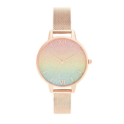 Image of Olivia Burton Analogue Quartz Watch for women with Rose gold colored Stainless Steel bracelet OB16RB18, Rainbow,