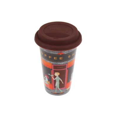 Image of De&#039;Longhi Travel Mug Double Wall Thermos for Hot and Cold Drinks, Easy to Carry, Silicone Non Slip Case, 300ml Capacity, DLSC066