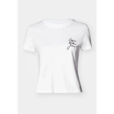 Image of Calvin Klein Jeans Script Institutional BABY TEE Print Tshirt, Women&#039;s, Size: XS, Bright white