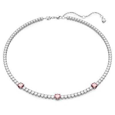 Image of Swarovski Matrix Tennis Necklace, Pink and White Round Cut Stones in a Rhodium Plated Setting, from the Collection