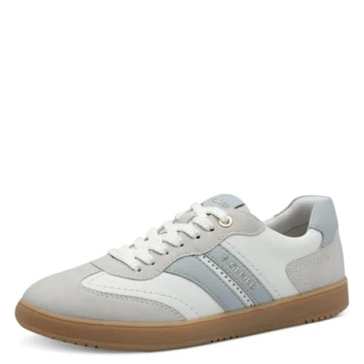 Image of s.Oliver Damen Sneaker Low Cut aus Synthetik zum Schnüren, weiß (WHITE/BLUE), 37