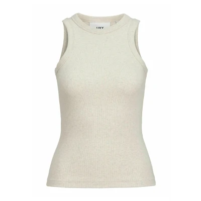 Image of JACK &amp; JONES Women&#039;s Jxforest Str Sl Rib Top JRS Noos Tank, Oatmeal/Detail: Melange., L