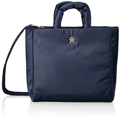 Image of Tommy Hilfiger Women TH Flow Tote Solid Bag with Zip, Blue (Space Blue), One Size, Space Blue, Size