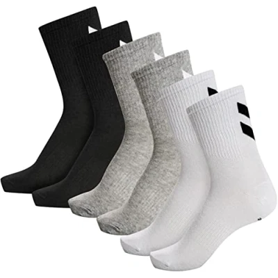Image of Hummel Chevron Socks 6 PACK Unisex Sports socks, Size: 11 12.5, White/black/grey melange