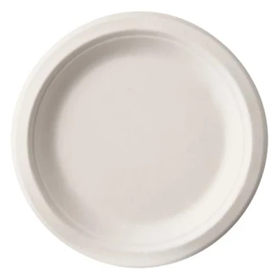 Image of Disposable white sugar cane plate, 23cm (50 pack)