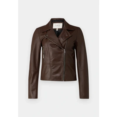 Image of YAS Sophie Jacket Leather jacket, Women&#039;s, Size: Large, Chicory coffee